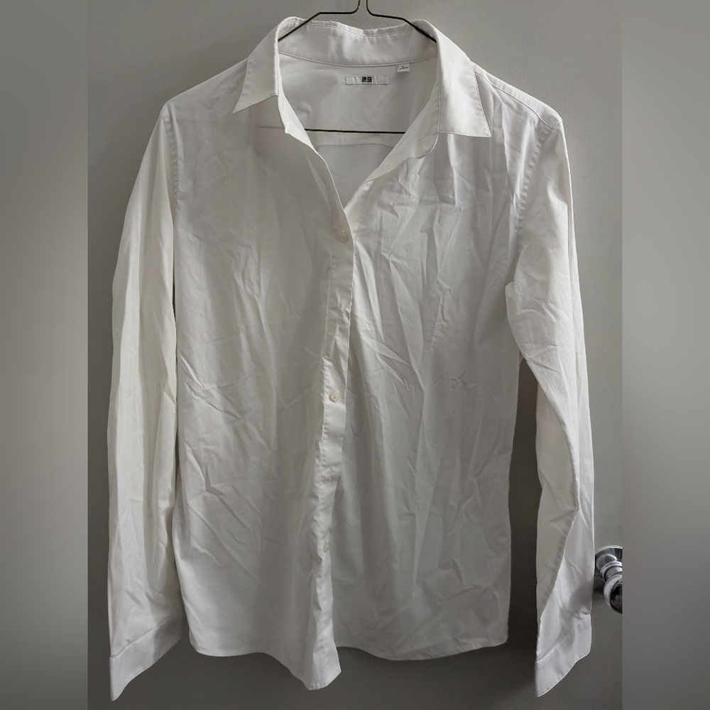 Uniqlo Large Women's White Dress Shirt Crisp Cotton Work Weddings Office Waitres
